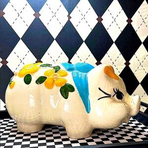 Oversized Chunky Piggy Ceramic Bank 14” Floral & Bow Decor – Whimsy Vintage